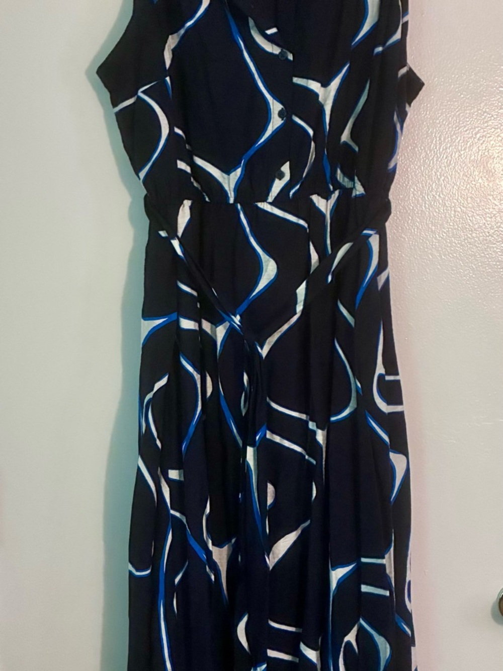 Navy Blue Abstract Print Women's Dress